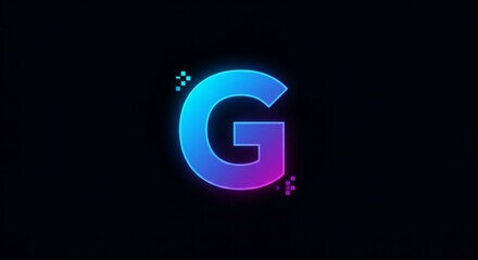 Glowing Letter G on Black Background with Pixelated Effect