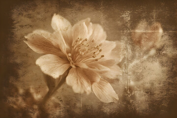 A sepia-toned floral image with a textured background.