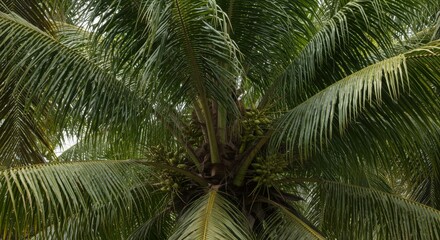 Obraz premium Close Up View of Lush Green Palm Tree Fronds
