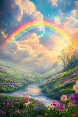 Mystical Realm: The Rainbow Bridge of Serenity and Wonder Connecting Heaven and Earth