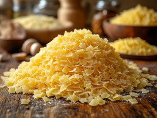 Delicious Golden Pasta Pieces Close up Food Photography Uncooked Pasta Italian Cuisine Culinary