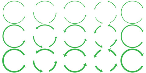 Circle arrow icon set. Symbol of reload, refresh, loading, recycle and repeat. Interconnecting round arrow vector icons set. Work in progress sign. One, two, three, four, five, six arrow in the loop.