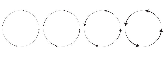 Circle arrow icon set. Symbol of reload, refresh, loading, recycle and repeat. Interconnecting round arrow vector icons set. Work in progress sign. One, two, three, four, five, six arrow in the loop.