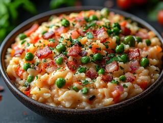 Creamy Bacon and Pea Risotto Delicious Italian Rice Dish Gourmet Food Photography