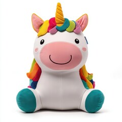 Colorful Plush Unicorn Toy with Rainbow Mane and Happy Face