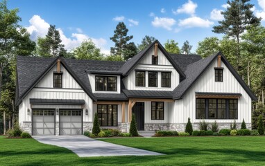 Modern farmhouse exterior, large, two-story home