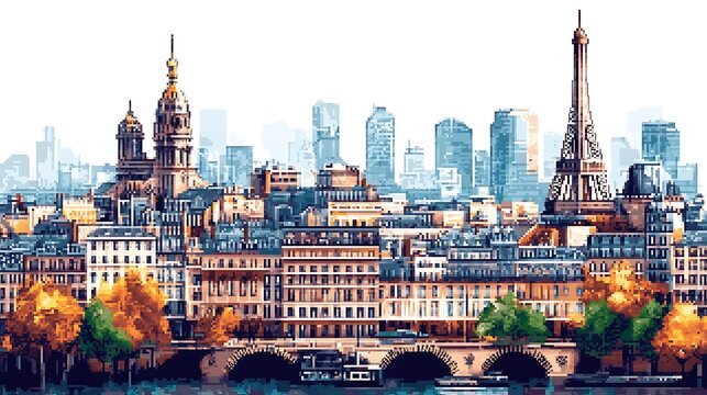top view pixel art of paris city