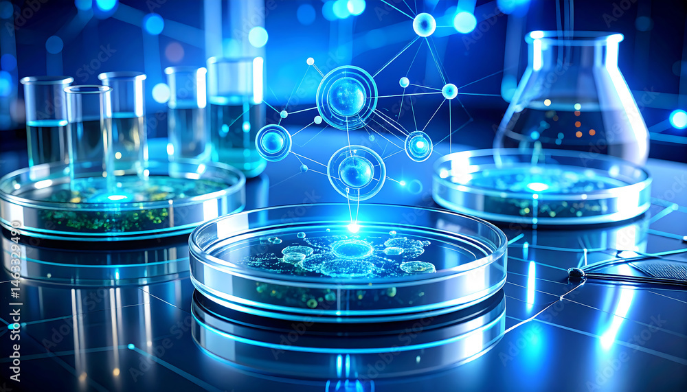Aufkleber scientific experimentation in modern laboratory visual data analysis high-tech environment