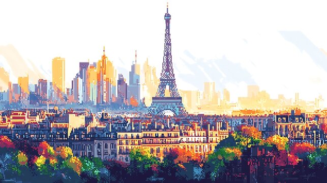 top view pixel art of paris city