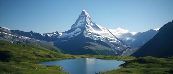 Naklejka premium Swiss Alps Mountain Scenery With Lake
