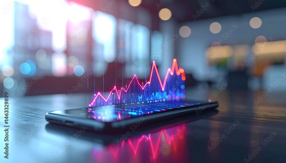 Aufkleber analyzing market trends with data visualization on mobile device office space digital art