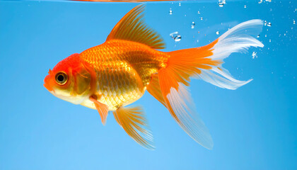 Fototapeta premium Swimming goldfish in clear water aquatic habitat underwater photography colorful scene