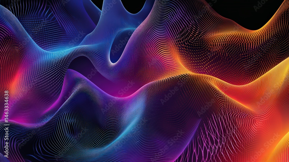 Poster abstract dynamic wave pattern formed by colorful curved lines