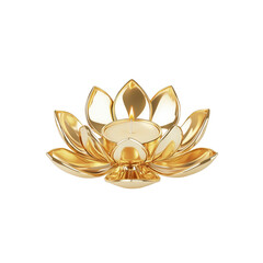 Golden Lotus Flower Candle Holder with Lit Candle