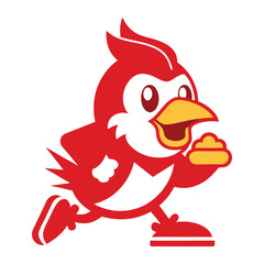 Cardinal Running Burger Mascot Logo Vector