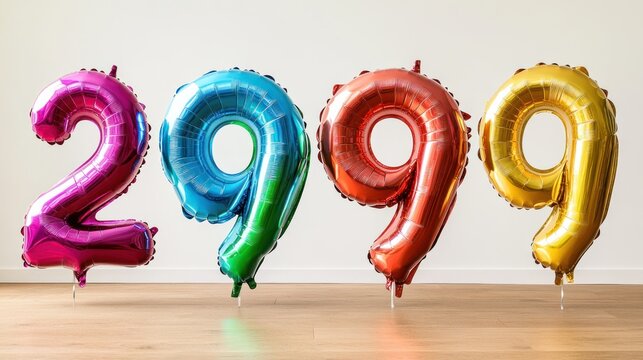 Colorful Foil Balloons Displaying Number 2999 for Celebratory Occasions