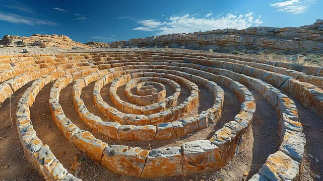 Spiral stone formations ancient structure footage