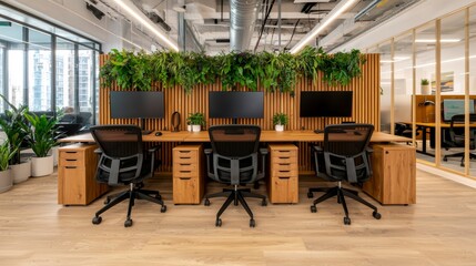 Fototapeta premium Modern Office Interior with Peaceful Greenery Accent