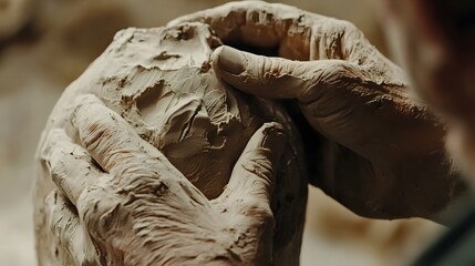 Sculptor’s Hands Refining a Vessel’s Edge: Hands meticulously refining the edge of a clay vessel, with close-up focus on the precision and care in the movements.
