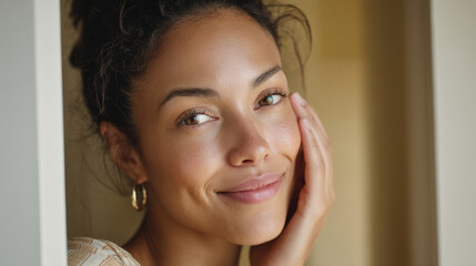 Naklejka premium Evening skincare routine and spf reapplication for a refreshing golden hour stroll