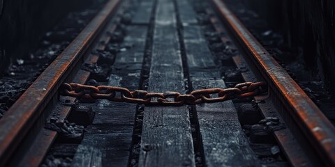 Rusty Rails and a Chain: A Melancholic View of an Abandoned Railway Track