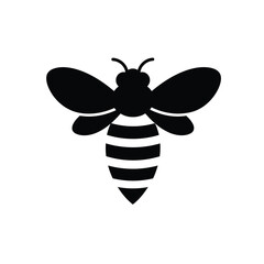 Simple black and white illustration of a bee isolated on a clean white background