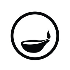 Elegant black and white illustration of a diya oil lamp within a circle