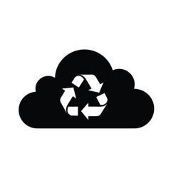 Black and white illustration of a cloud icon with recycling symbol representing environmental conservation
