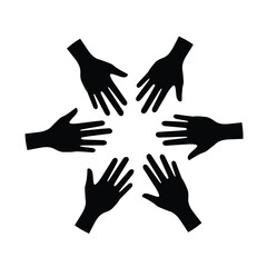 Symbol of unity cooperation and togetherness featuring silhouetted hands reaching out in circle