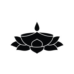 Elegant black silhouette of a diya lamp and lotus flower symbol for diwali celebration
