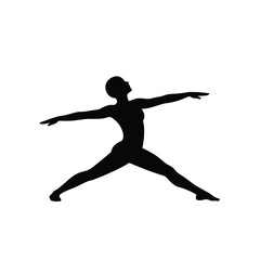 Silhouette of a woman practicing yoga pose arms extended isolated on white background