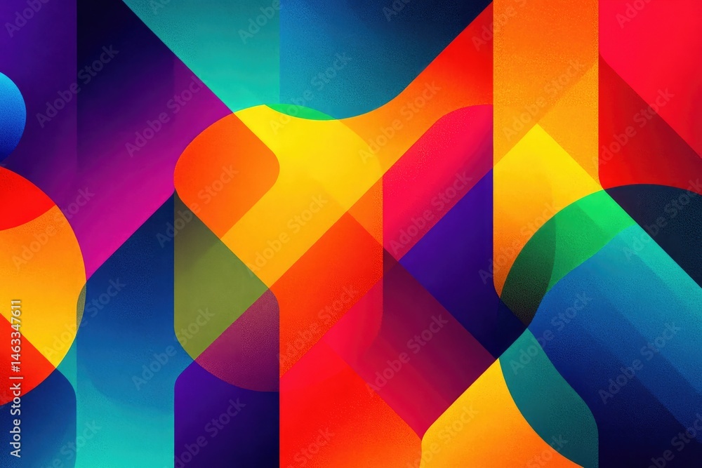 Poster vibrant abstract design with overlapping geometric shapes.