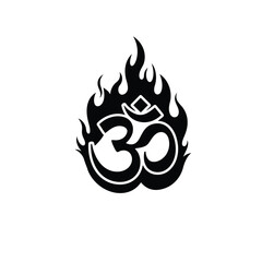 Black and white fiery om symbol representing spirituality and meditation concept