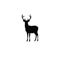Silhouette of a majestic deer standing gracefully against a plain white background
