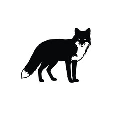 Silhouette illustration of a red fox in black and white against a white background