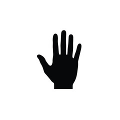 Black silhouette of an open human hand in a stop or halt gesture against white background