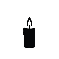 Simple and elegant black silhouette of a lit candle against a clean white background