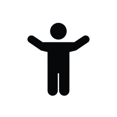 Simple black silhouette person with arms outstretched isolated on white background