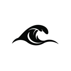 Simple black and white ocean wave illustration ideal for logos and design elements
