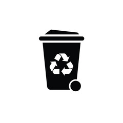 Black and white icon of a recycling bin representing environmentally conscious waste management