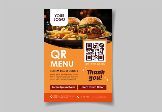 Yellow And Brown Burger Fries QR Menu Flyer