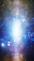 Shine glowing digital technology network with binary numbers illustration.