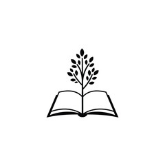 Open book with a tree growing out symbolizing knowledge and growth isolated