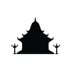 Silhouette of a traditional southeast asian temple isolated on a white background.