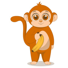 Cute Baby Monkey Character in Cartoon Style. Vector Illustration.