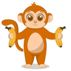 Cute Baby Monkey Character in Cartoon Style. Vector Illustration.