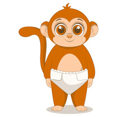 Obraz premium Cute Baby Monkey Character in Cartoon Style. Vector Illustration.