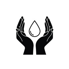 Hands protecting a water drop symbol representing water conservation and protection