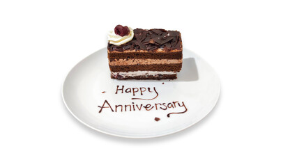 slice cake with anniversary text