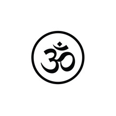 Elegant black and white om symbol in circle on white background for spiritual design